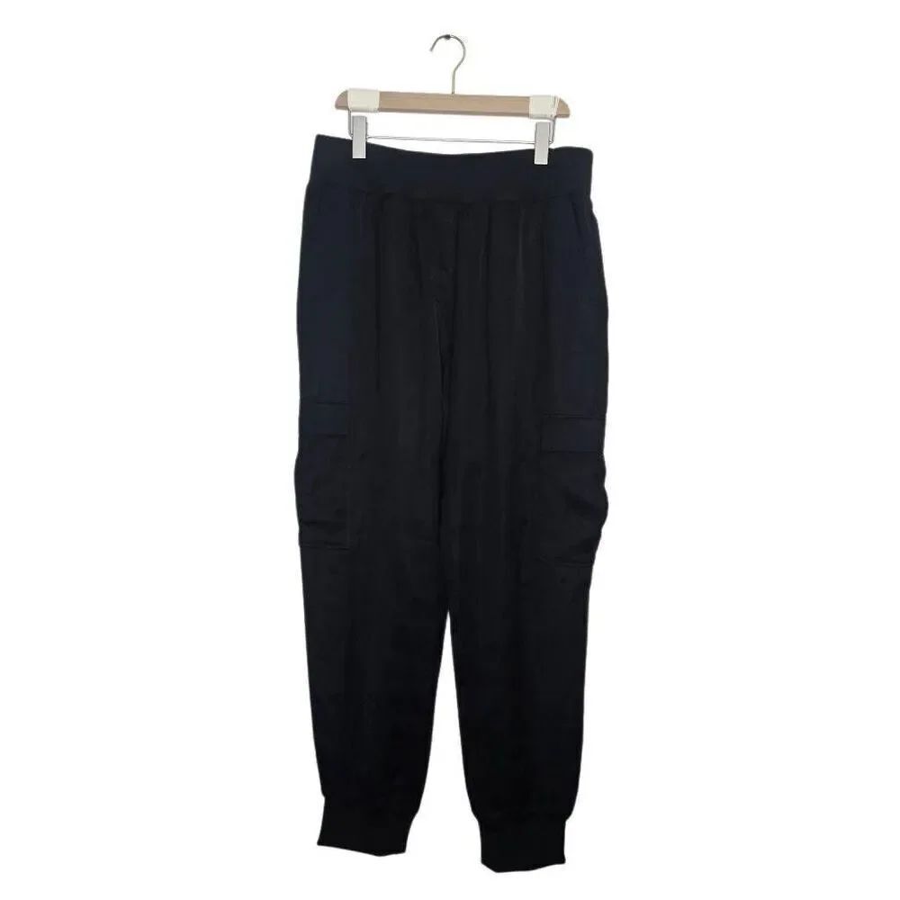 Elie Tahari Black Cargo Joggers Size Large Satin Pull-On